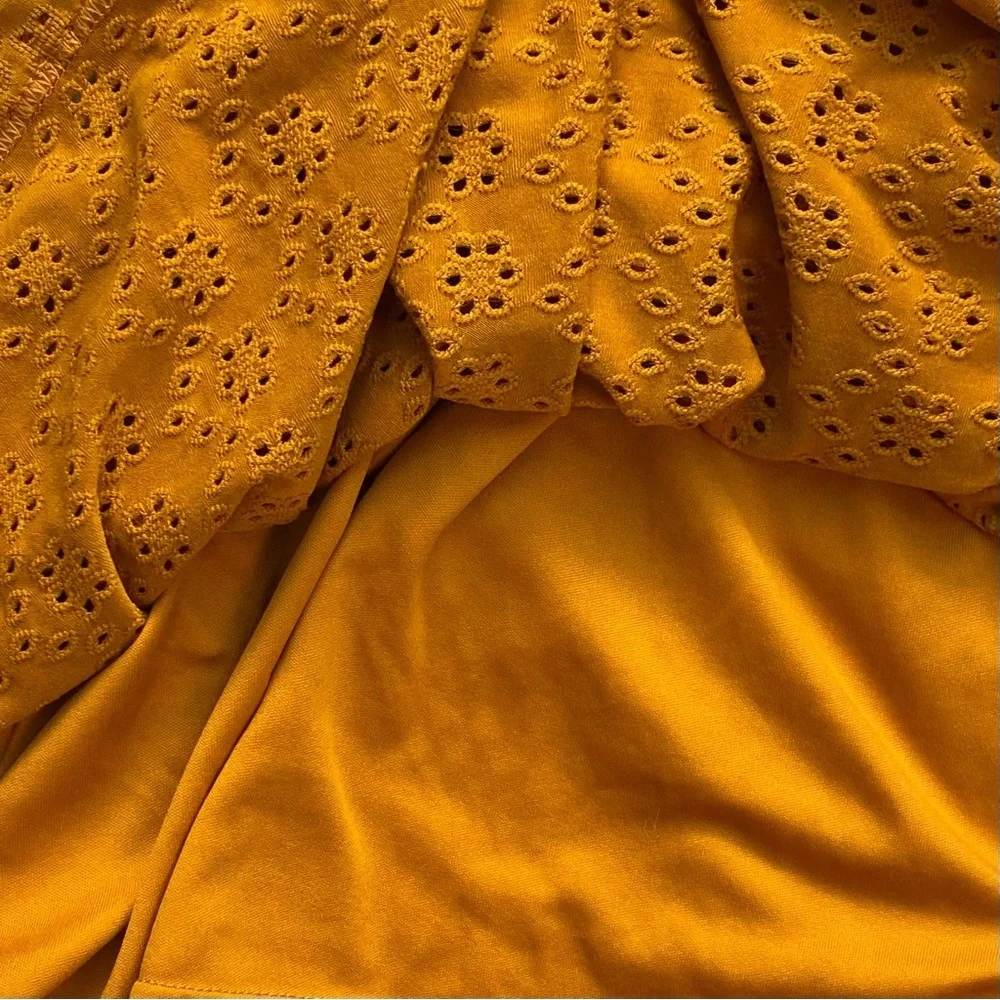 Blueberi Boulevard Eyelet Flutter Dress in Mustard, Size 12M